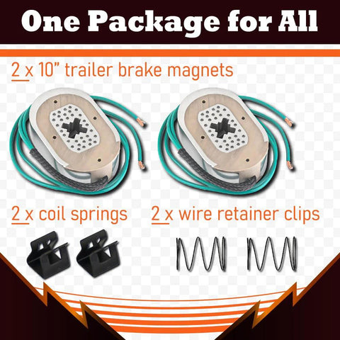 AuraWINS electric trailer brake magnet kit with 2x 10-inch magnets, green wires, 2 coil springs, 2 retainer clips