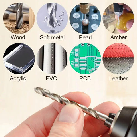 Top Notch High Speed Steel Drill Bits Set 10 Pieces Ranging From 0.3 To 4.0mm Micro Twist Drills in hand, showing various materials.