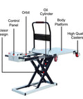 Ready To Roll Heavy Duty Foldable Hydraulic Lift Table features labeled components like control panel and high-quality casters.