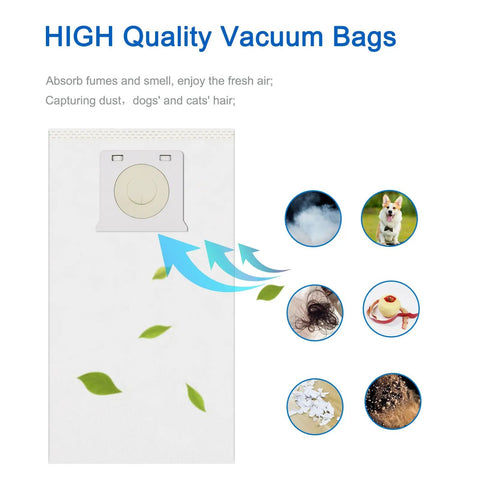 IB600 Vacuum Bags For Intuition Upright Bagged Vacuum with HEPA cloth filtering dust, pet hair, and odors graphic