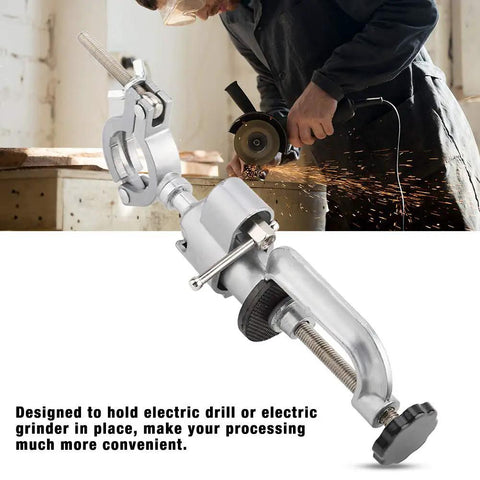 Angle Grinder Stand Universal Bench Grinder Holder with Vise Clamp Table Mount Bracket showcased in a workshop setting.