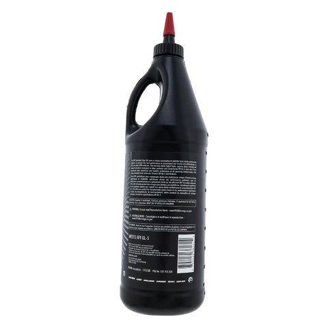 Side view of XPS Synthetic Gear Oil 75W90 One Quart For Visco Lok And Smart Lok Differentials, black bottle.