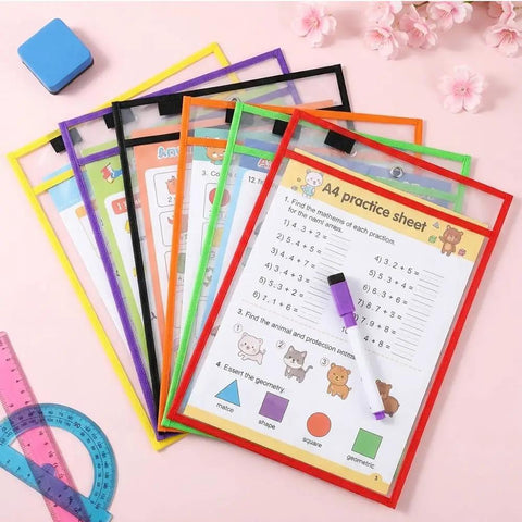 8 Pack Dry Erase Pocket Sleeves 10 By 14 Inches Reusable Clear Plastic Sheet Protectors With Binder Ring Heavy Duty Ticket Holders