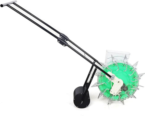 Handy Manual Seed Spreader And Fertilizer Applicator For Small Farms And Home Gardens Hand Push Roller Seeder Row Planter with green wheel