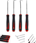 Oil Seal Hook Puller Set For Auto And Electronics Small Parts Removal Built Tough From High Strength Steel With Heat Treat For Rust Resistant Durability Ergonomic Non Slip Handle Great For Removing Oil Seals Screws And Tiny Parts, 4-piece set