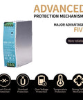 Industrial 12V 120W DIN Rail Power Supply With UL 508 TÜV Certification, front view, metal housing, 40 mm wide