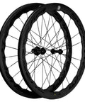 Carbon Wheelset 45to50CU-25-CC 700C Tubeless Rim Brake For Road Bikes, pair of black carbon rims with spokes visible