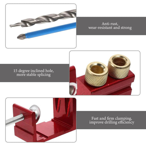 Pocket Hole Jig Kit For Woodworking Locator Tool With Diagonal Drilling Guide And Precise Depth Markings details