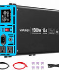 Big Dog 1500W Sump Pump Battery Backup System Supporting Dual Pumps Up To 3/4 HP Knocks Water Out Of Your Basement During Blackouts And Storms display and connectors