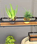 Industrial Wood And Iron Ceiling Hanging Shelf For Plants And Kitchen Storage Floating Guardrail Shelf With Heavy Duty Build Durable Overhead Rack For Bar Cellar Garage Or Restaurant Use 140x25x15 cm.