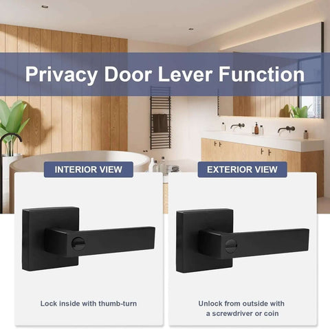 Privacy Door Lock Set 10 Pack Matte Black Keyless Door Handles interior and exterior view with thumb-turn and unlock features