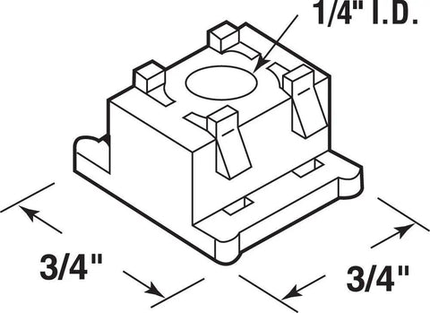 Illustration of "Your Go-To Bi-Fold Door Guide Cap Nylon Replacement For One Quarter Inch Rod Or Pin Fits Alliance Bi-Fold Doors And Other Brands Square Three Quarter Inch By Three Quarter Inch Durable Cap Pack Of Four" showing dimensions and square shape.