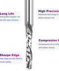 SpeTool spiral compression router bit, 3/16 in cutting diameter, 1/4 in shank, solid carbide