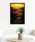 Sunset Ocean Rowing Wall Art Canvas Print Poster Framed In Black Modern Minimalist Aesthetic Decor with vibrant coastal colors