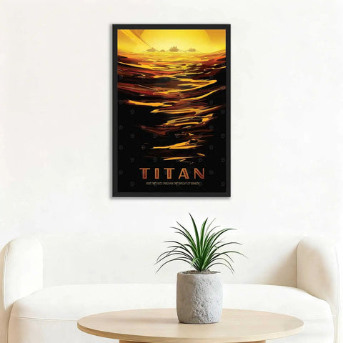Sunset Ocean Rowing Wall Art Canvas Print Poster Framed In Black Modern Minimalist Aesthetic Decor with vibrant coastal colors