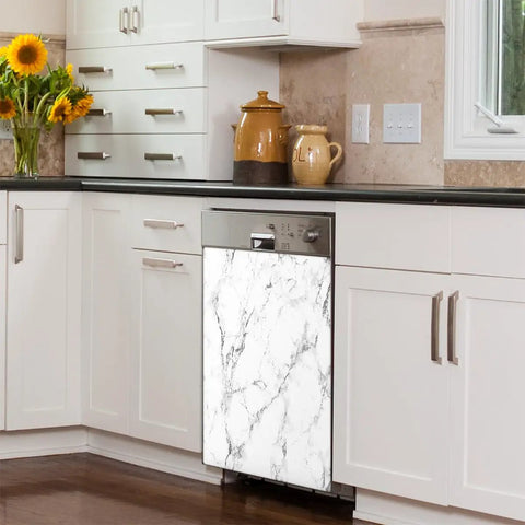 Dishwasher Magnet Cover White Marble Black Texture Cool Look Reusable Magnetic Sticker For Door Panels 21x26 In Easy To Clean