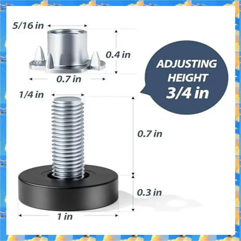 Dimensions of Adjustable Furniture Feet Set 24 Piece Leveling Feet With T Nuts Black Metal Leg Levelers with 3/4 in adjustment
