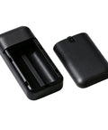 Built Different 18650 Battery Box For Two Flat Top Cells featuring a sturdy black plastic enclosure with a removable lid