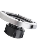 Top Notch ER32 Collet Fixture For CNC Lathe And Milling Machine With 100mm Carbon Steel Flange Mount Frosted Finish, angled view.