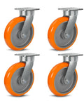 Eight By Two Inch Tough As Nails Heavy Duty Swivel Casters Using Kingpinless Crowned Polyurethane Tread And Aluminum Core Set Of Four