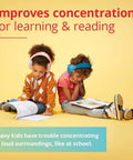Kids using noise canceling headphones for improved concentration and reading focus in a classroom setting.