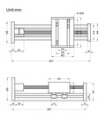 Technical drawing of 150mm Travel Length Linear Rail Guide Ballscrew SFU1605 With NEMA17 Stepper Motor dimensions in mm