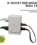 Six Outlet Side Mount Wall Tap Adapter White Heavy Duty Versatile Power Hub For Tight Spaces At Home And Behind Sofas Beds And Tables