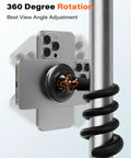 Flexible Gooseneck MagSafe Phone Holder for iPhone attached to metal pole with 360 degree rotation for gym and home workouts
