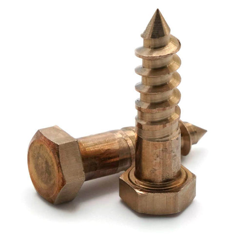 Silicon Bronze Hex Lag Screws 3/8 Inch Diameter By 4 1/2 Inch Length Heavy Wood Framing And Equipment Mounting Fasteners Qty 25