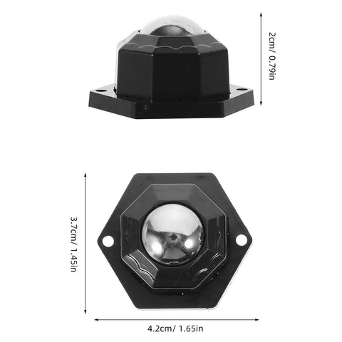 Self Adhesive Mini Casters Wheels Set For Kitchen Storage Boxes And Trash Cans, with dimensions shown in cm and inches
