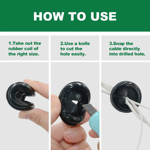 58 Piece Rubber Grommet Kit For Wiring And Auto Use, Six Sizes. Steps showing how to use rubber grommets to protect cable passages.
