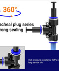 360-degree view of tracheal plug series with strong sealing for 30 Packs Of Three Eighths Inch Push To Connect Pneumatic Fittings Cap Style Blanking Plugs For Inner Diameter Tubing Durable Plastic For Auto Shop Workshop Industrial Use