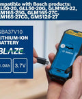 Hand inserting battery into Blaze Green Beam Laser Measure Up To 165 Feet With Real Time Distance Reading device.