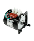 Mini gearbox electric motor with fixed bracket and black housing, front shaft