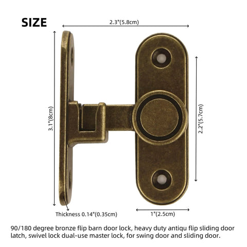Heavy Duty 90 To 180 Degree Flip Barn Door Lock For Sliding Doors Built Tough Anti Rust Bronze Zinc Alloy Latch Dual Use