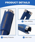 Diamond Core Drill Bits One And Three Eighths Inch 35mm Dry Hole Saw with side protection details including brazing and split tooth.