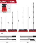 Product size chart of Heavy Duty Push Broom With 70 Inch Extendable Handle For Outdoor Garage Driveway And Sidewalk Cleaning Industrial Grade Sweep Tool For Tough Debris And Commercial Use, showing dimensions and adjustable handle sizes from 32 to 70 inches with an 18-inch head.