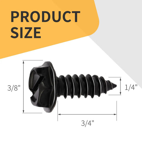 Black License Plate Screws Kit Rustproof 304 Stainless Steel Bolts Three Quarters By One Quarter Inch For Cars Trucks And SUVs