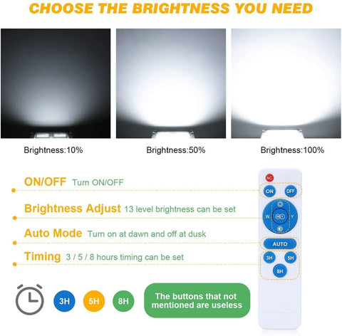 Brightness settings and remote control for Solar Powered 300W LED Street Light For Outdoors Waterproof Dusk To Dawn Parking Lot Lighting With Remote Control Aluminum White Finish 30000 Lumen Mega Bright Outdoor Fixture.