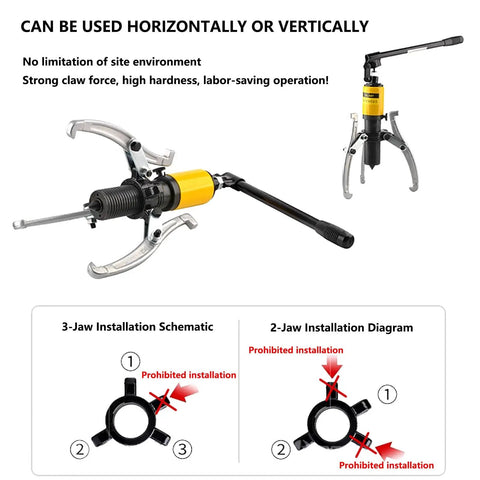 Badass Hydraulic Gear Puller Separator Kit With Two Or Three Jaws For Taking Out Stubborn Wheel Bearings And Rotors Built Tough Using High Carbon Steel For Vertical And Horizontal Jobs At Up To 22000 Pound Of Force, 3-jaw and 2-jaw setup