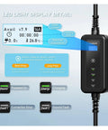 LED display of No Hassle Plug And Play Heavy Duty Portable Electric Vehicle Charger With Type Two Cable And J1772 Adapter 32 Amps 7 Kw.