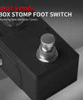 Close-up of 3PDT 9-pin footswitch on a guitar pedal, part of 14 Piece 3PDT Guitar Effect Pedal Footswitch Kit With 9 Pin Latching Stomp Push Button True Bypass Solder Lugs Built For DIY Pedals And Boutique Gearheads Road Ready 6A 125VAC 4A 30VDC