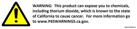 Cancer warning for Red 2 Percent Thoriated TIG Tungsten Electrodes compliance with California's Proposition 65.