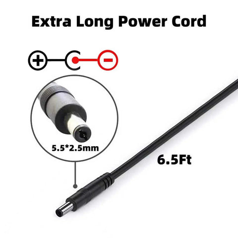 Extra long 6.5ft power cord with 5.5x2.5mm connector for Versatile 9V AC DC Power Supply Adapter For A Wide Range Of Guitar Effects Pedals And Pedalboards Quiet Stable DC Output Universal Power Solution For Studio Rehearsal And Live Gigging Musicians