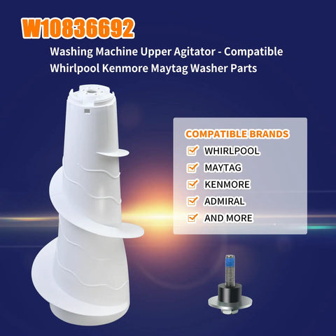 Straight Shot Upgrade Hella Tough Washer Upper Agitator Replaces W10836692, white plastic unit for Whirlpool Maytag Kenmore washers.