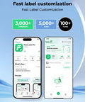 Bluetooth Thermal Label Printer For 4x6 Shipping Labels With Dual USB And Bluetooth Connectivity Compatible With iOS Android Windows Mac Your Go To Tool For Amazon eBay Shopify USPS UPS Etsy Small Business interface showing mobile app screen with templates, icons, and fonts options.