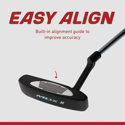 Teen Golf Club Set For Ages 13 To 16 with putter showing alignment guide for accuracy, part of balanced set for forgiveness and control.