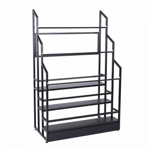 No Fuss Heavy Duty Three Tier Commercial Textile Fabric Roll Organizer Built Like A Tank With Detachable Rods For Vinyl Spools, black steel construction.