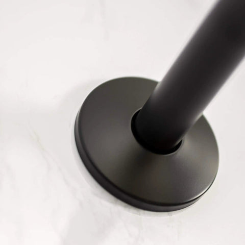 Close-up of oil rubbed bronze flange of 16 inch shower head extension arm with high arc curve and hook design, perfect for immersive rainfall shower experience, extends reach 16 inches and raises head 5 inches for taller installations or low pipe connections