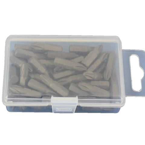 PH2 Phillips Screwdriver Bits Set Pro Grade, 50 Pc, 1 Inch Length, clear rugged magnetic plastic case